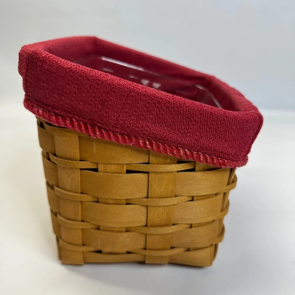 Longaberger 2008 TV Time Woven Wood Basket Red Fabric Liner Plastic Protector